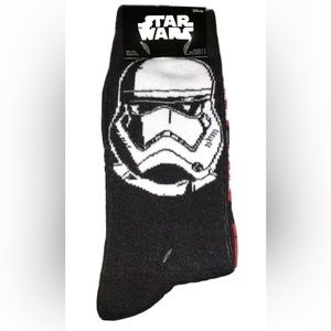 Star Wars Stormtrooper Crew Socks 2 Pair Men 6-12 Black White w Helmet Jedi NEW!